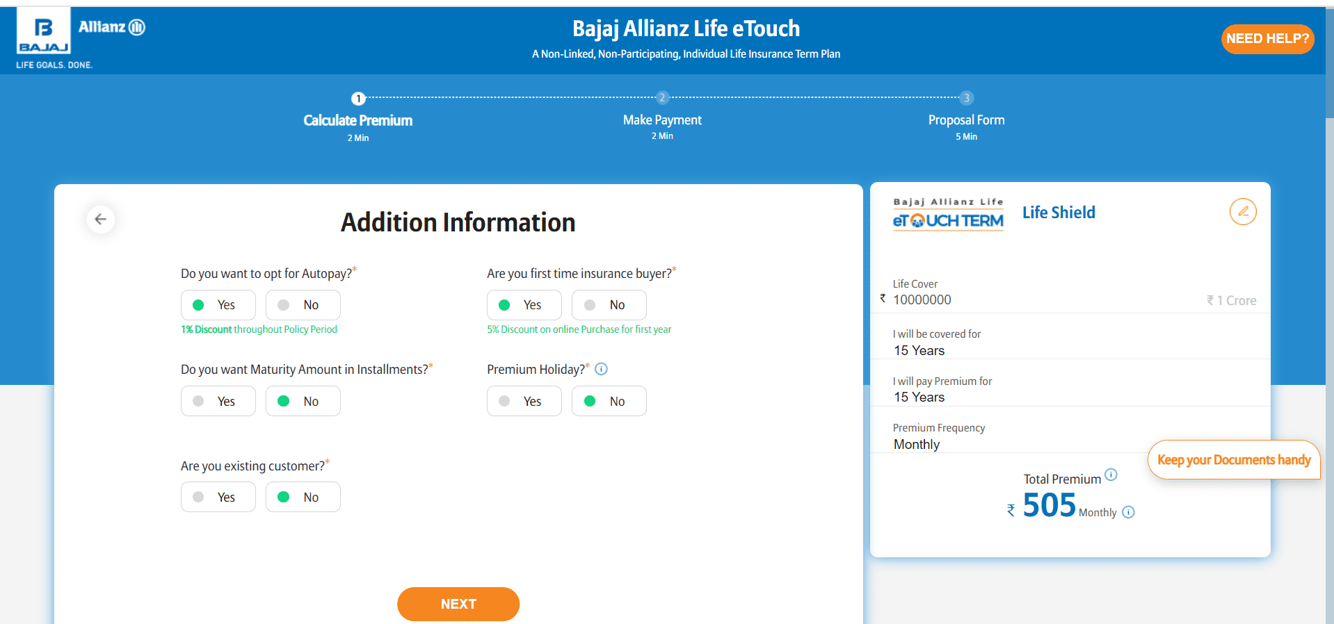 Additional information section in Term Insurance Calculator