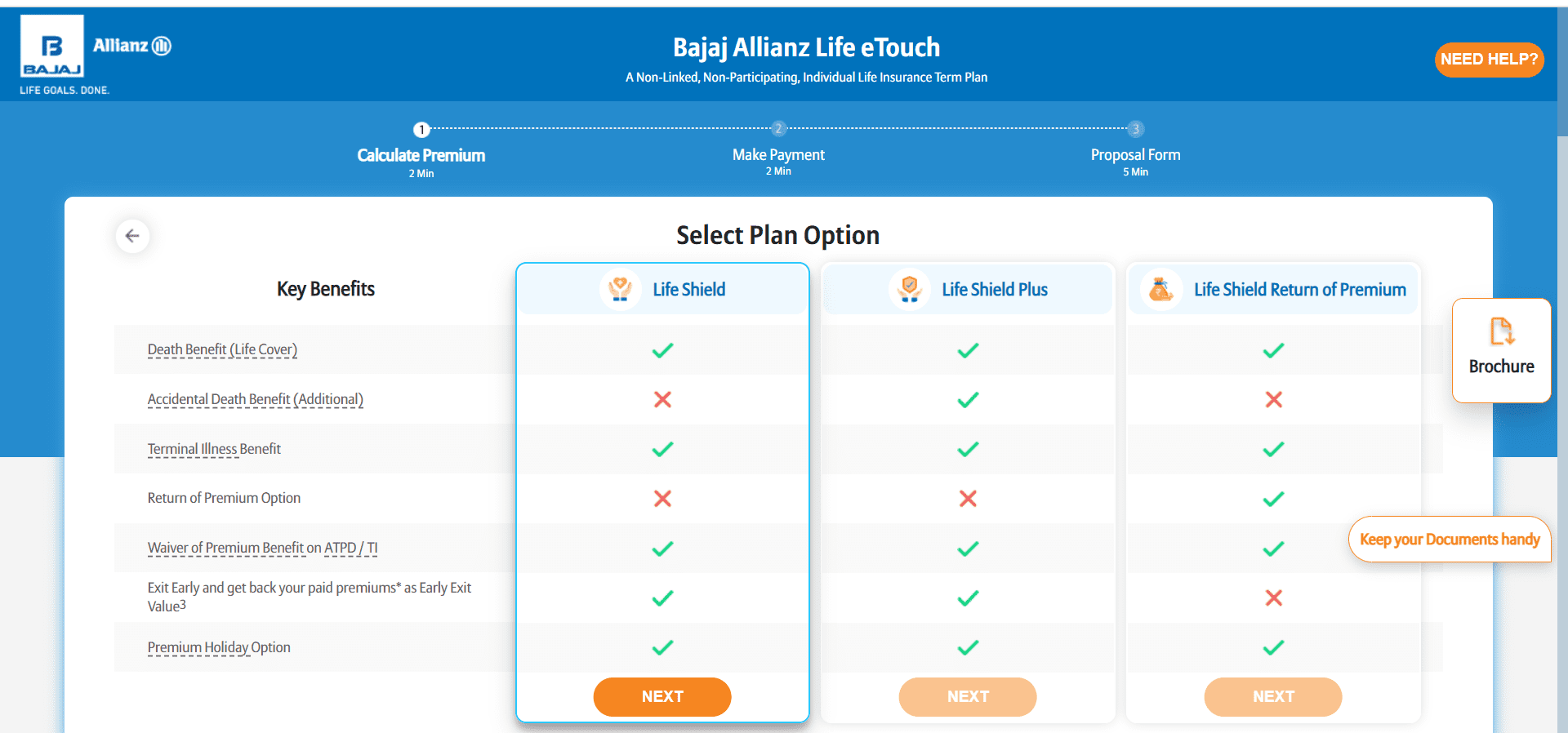 E-Touch feature in Bajaj Allianz Life Term Insurance Calculator
