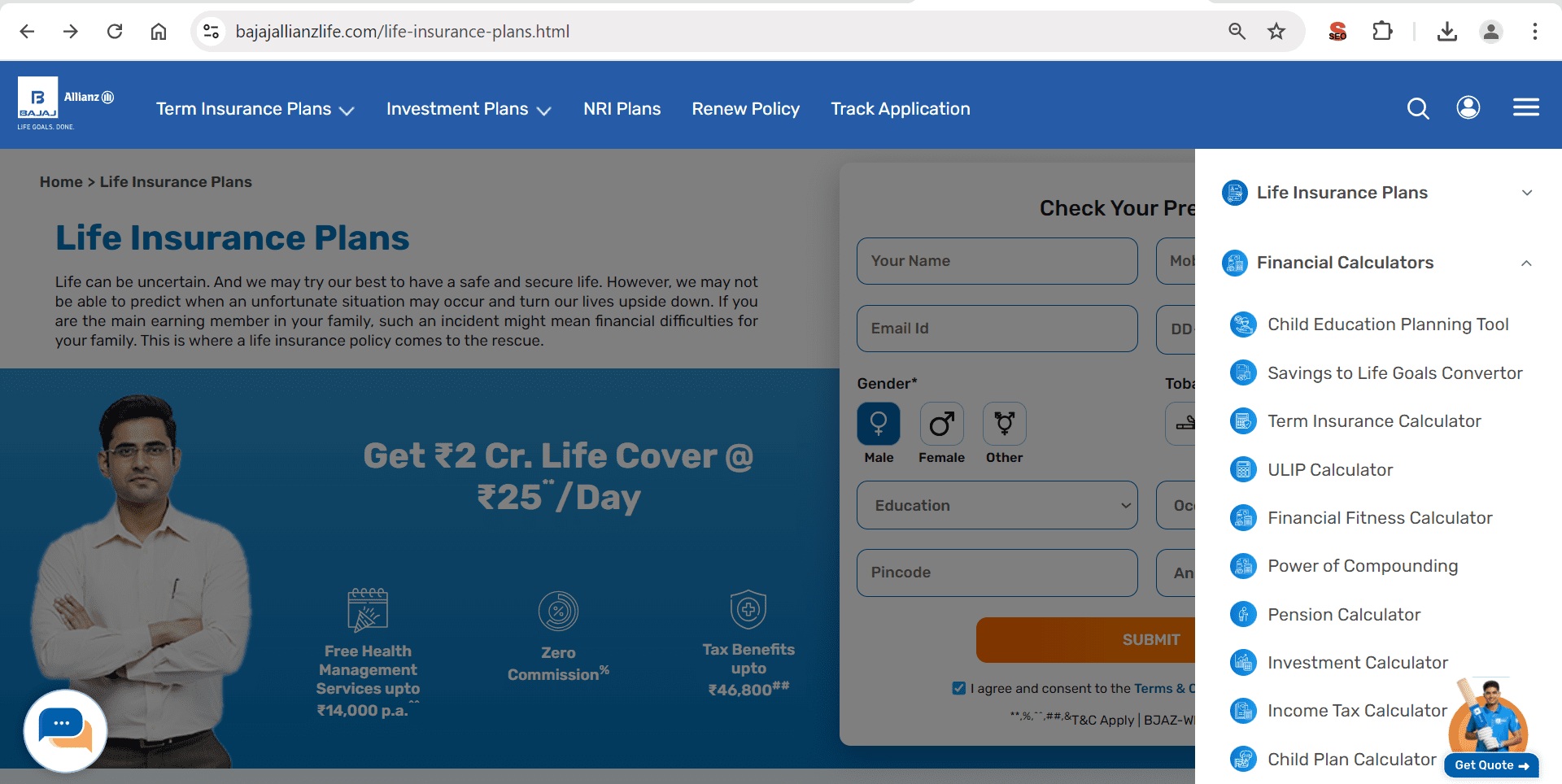 Go to the official website of Bajaj Allianz Life
