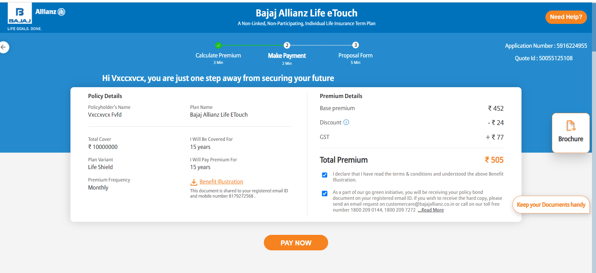 Make Payment for Term Insurance Policy